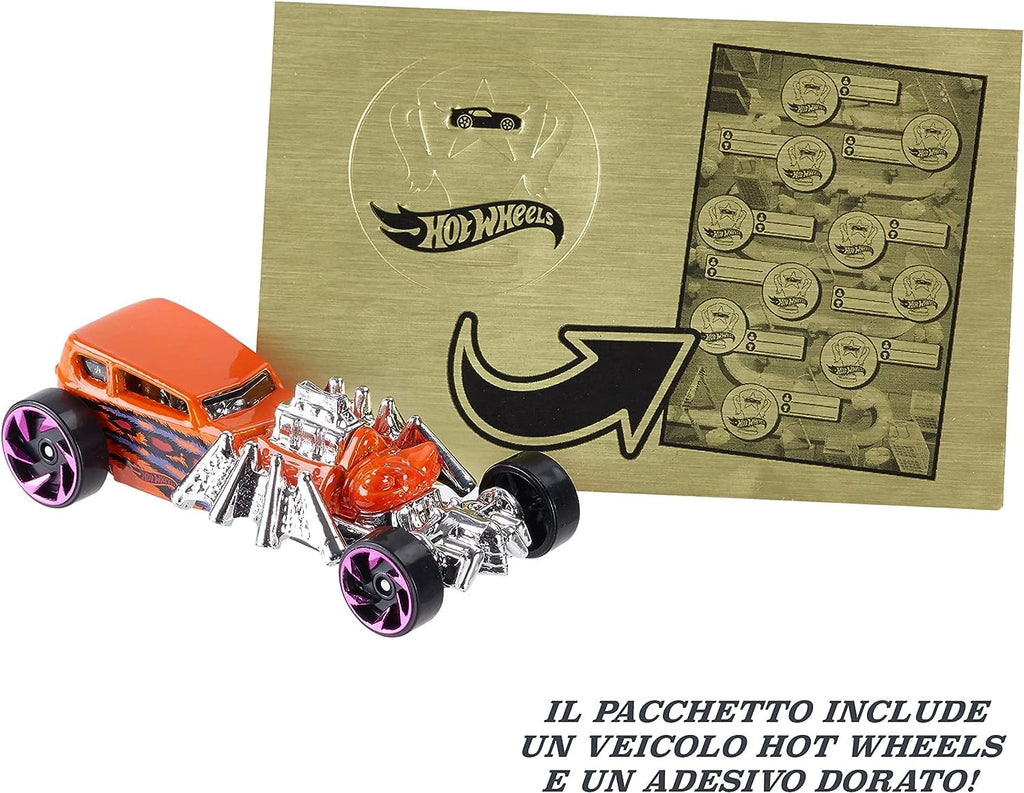 macchinine Hot Wheels- Set di 10 Veicoli a Sorpresa Impacchettati Singolarmente e 10 Adesivi