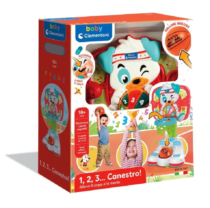 Clementoni - Baby Basket 2025 - Panier De Basket Interactif Avec Planche Amovible, Base Réglable, Ballon En Tissu - Dès 2 Ans - Score Et Mots