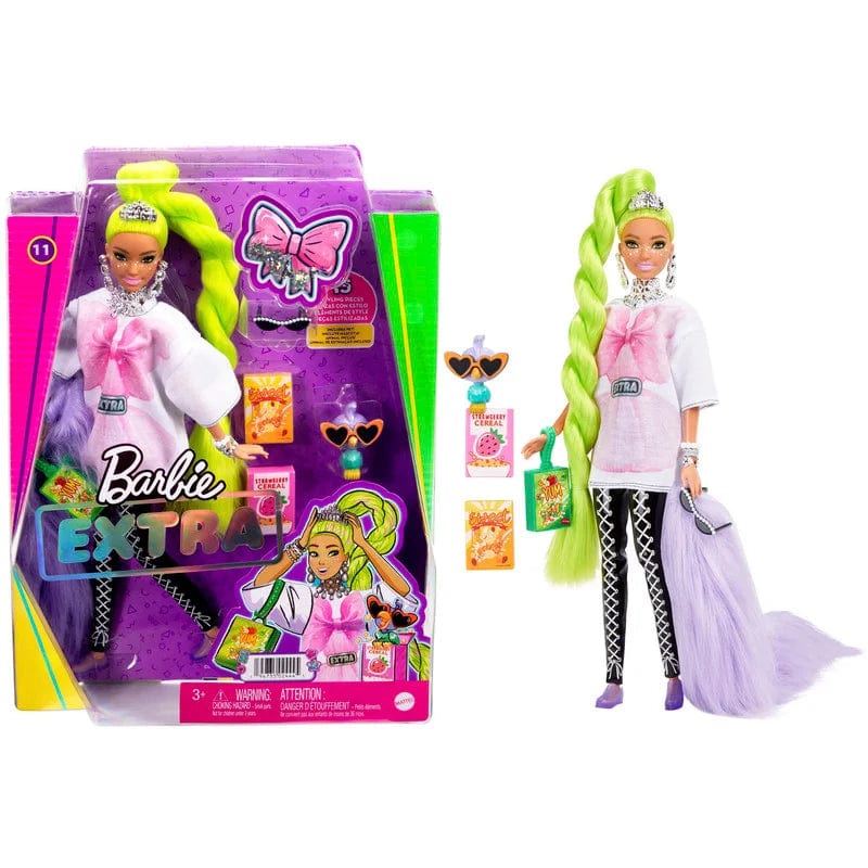Bambole Barbie Extra, Bambola capelli Verdi, Cucciolo e 15 Accessori