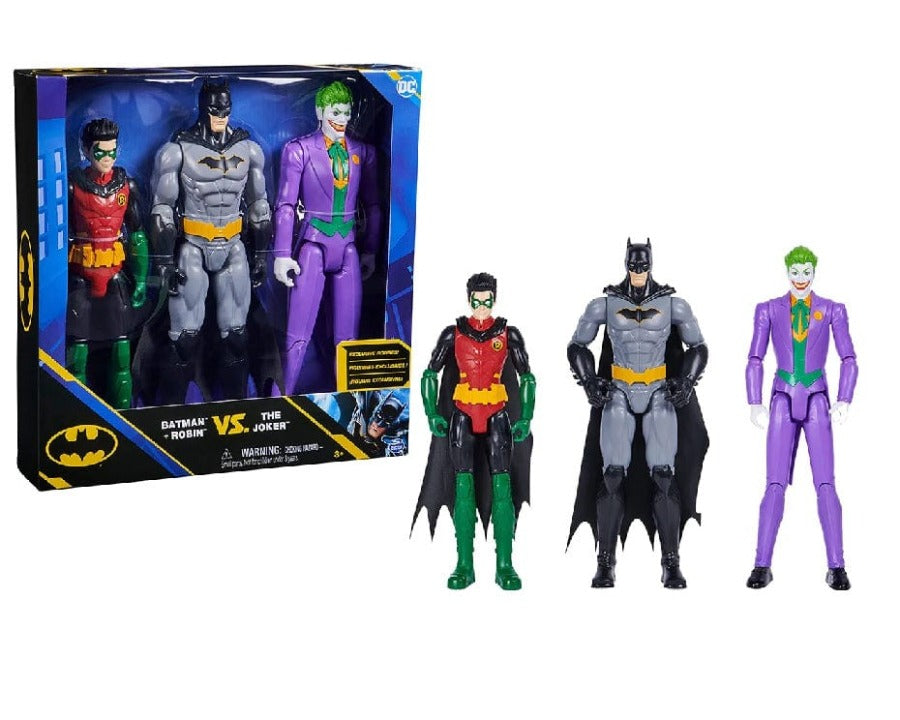 Batman set 3 Personaggi, Action Figure Batman e Robin Vs Joker da 30cm