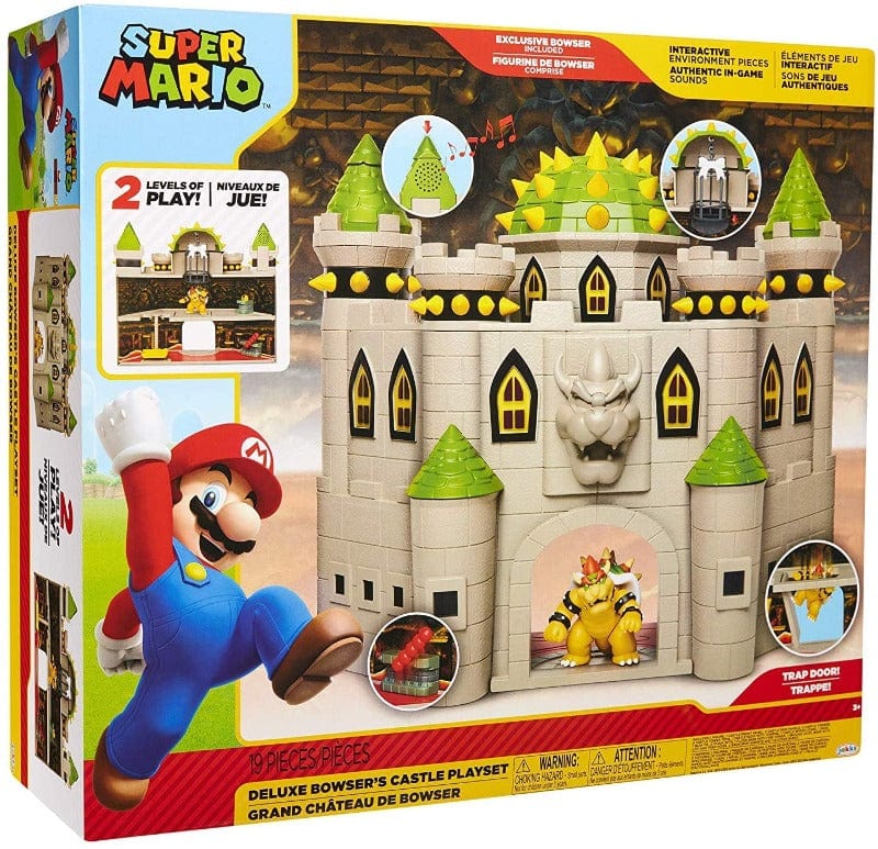 Bambole, playset e giocattoli Super Mario Castello di Bowser Deluxe con funzioni interattive, include personaggio esclusivo
