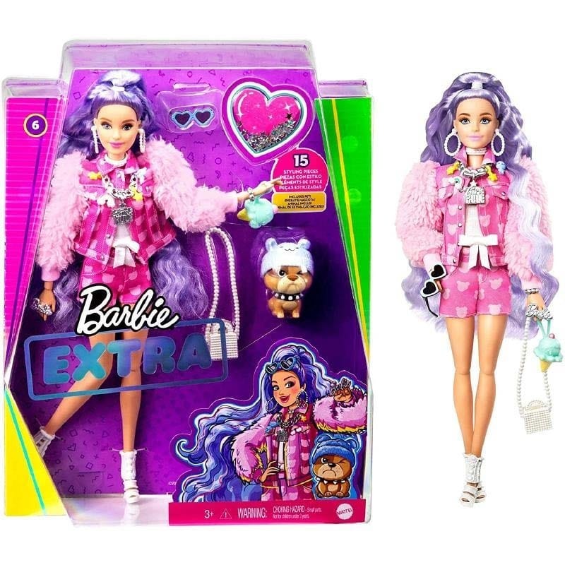 Bambole Barbie Extra, Bambola capelli Viola, Cucciolo e Tanti Accessori