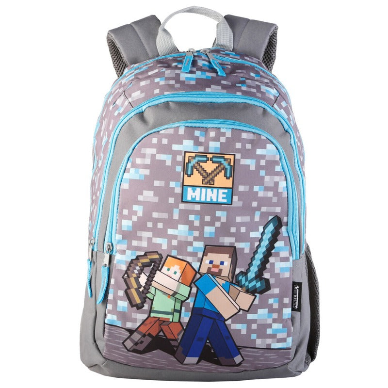 Zaino scuola elementare Minecraft - Miner, grigio e nero