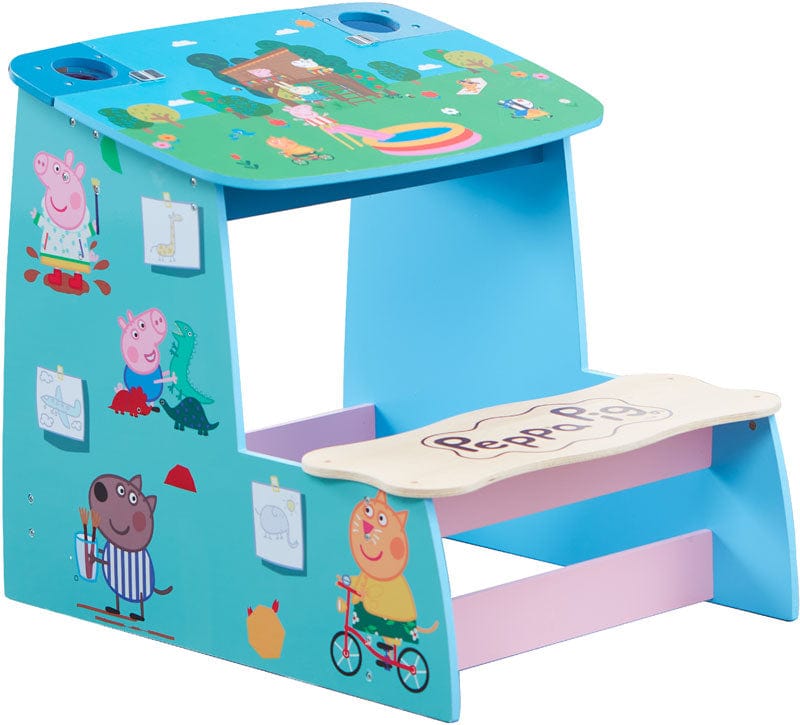 Giochi e giocattoli Banco Scuola Peppa Pig, Tavolino in legno con lavagna per Bambini Banco Scuola Peppa Pig, Tavolino in legno con lavagna per Bambini.