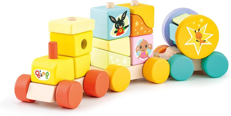 Giochi multiattività per bebè Trenino di Bing, Treno in legno con formine da impilare