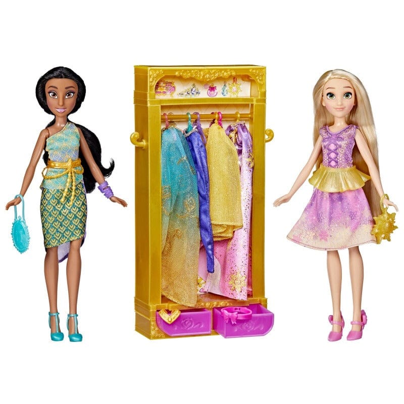 Bambole Disney Princess Guardaroba all'Ultima Moda, Playset con Jasmine e Rapunzel Disney Princess Guardaroba all'Ultima Moda, Playset