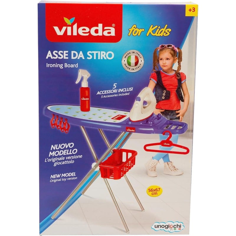 Giochi d'Imitazione Vileda Asse da Stiro per Bambini, playset da Gioco che Include Asse, Ferro da Stiro e accessori Vileda Asse da Stiro per Bambini, playset da Gioco che Include Asse, Ferro da Stiro e accessori