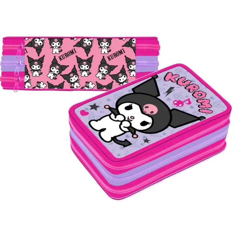 Zaino Trolley Astuccio Triplo Kuromi Hello Kitty, Portacolori 3 Zip che include 36 pezzi Astuccio Triplo Kuromi Hello Kitty, Portacolori 3 Zip che include 36 pezzi
