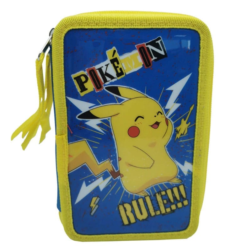 Zaini Astuccio Pokemon 3 Scomparti, Portacolori Scuola 3 Zip con 36 accessori Astuccio 3 scomparti Pokemon Portacolori Scuola