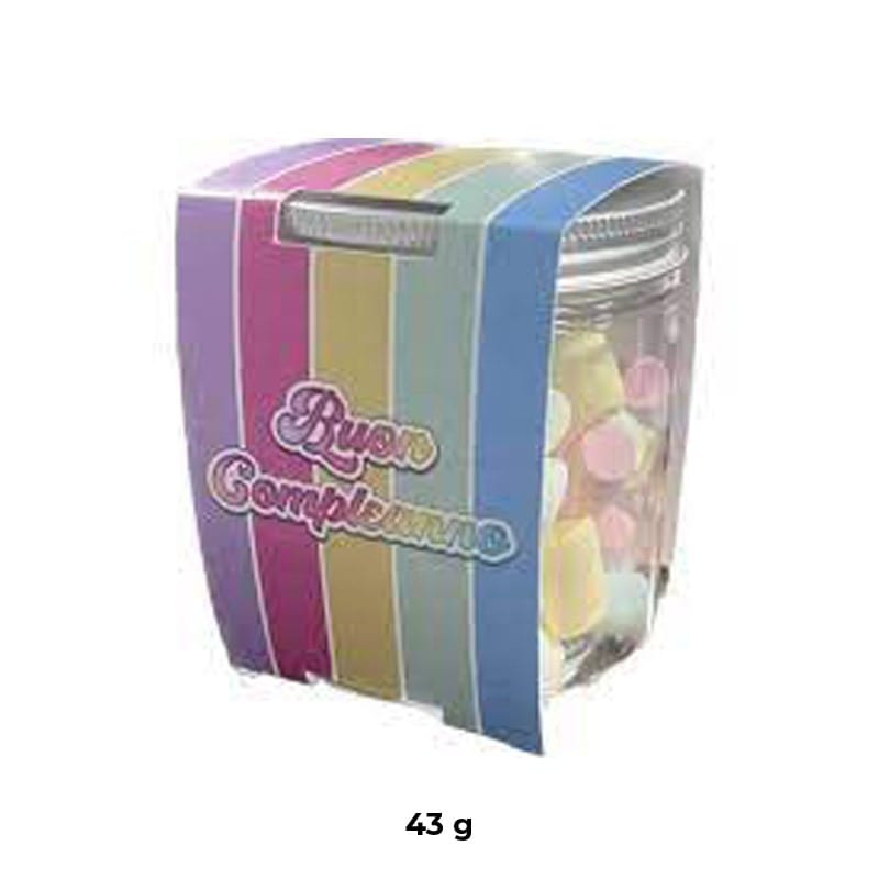 Party - Dolciumi Caramelle Marshmallow Barattolo con scritta Buon Compleanno 43gr Caramelle Marshmallow Barattolo con scritta Buon Compleanno 43gr