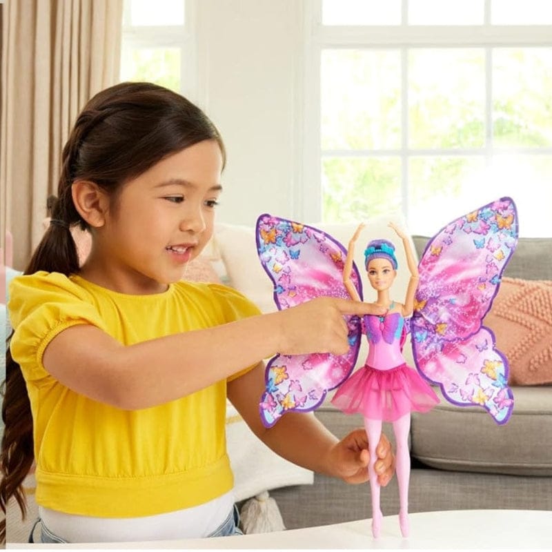 Bambole Barbie Ali Scintillanti, bambola dai capelli viola 2 in 1 da ballerina a farfalla con ali apribili Barbie Ali Scintillanti, bambola dai capelli viola 2 in 1 da ballerina a farfalla con ali apribili