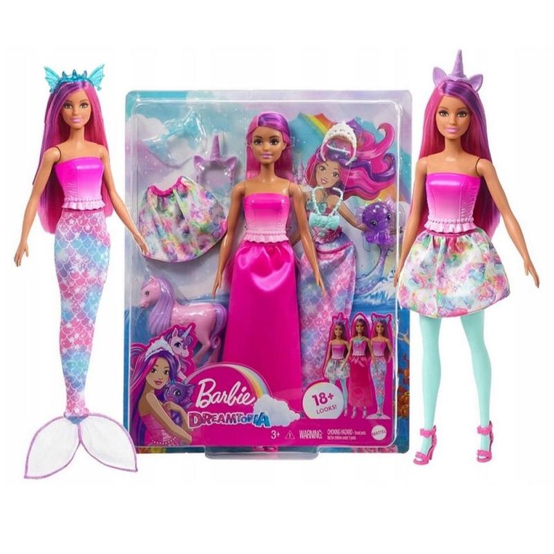 Bambole Barbie Dreamtopia, Bambola Sirena Trasformabile Unicorno 3 in 1