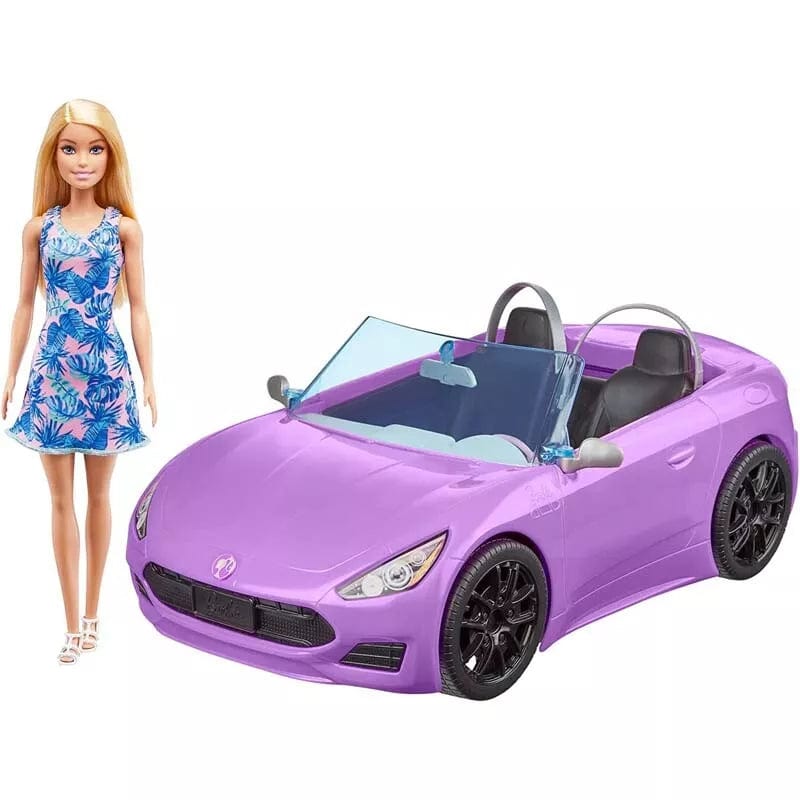 Bambole Barbie con Auto Cabrio, Bambola 30cm con Macchina Viola