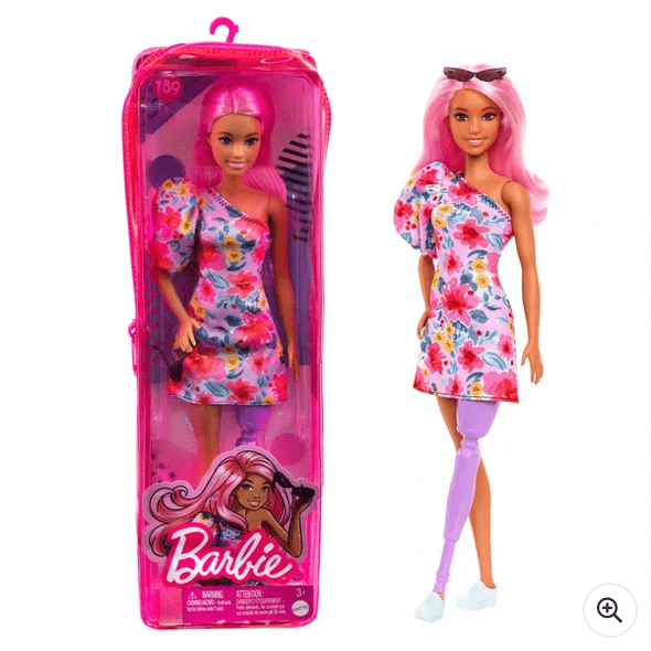 Bambole Barbie Fashionistas 189, Bambola con abito a spalla con stampa floreale