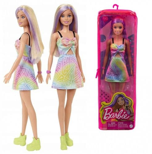 Bambole Barbie Fashionistas bambola capelli biondi con mèches viola, vestito pagliaccetto Barbie Fashionistas bambola capelli biondi con mèches viola