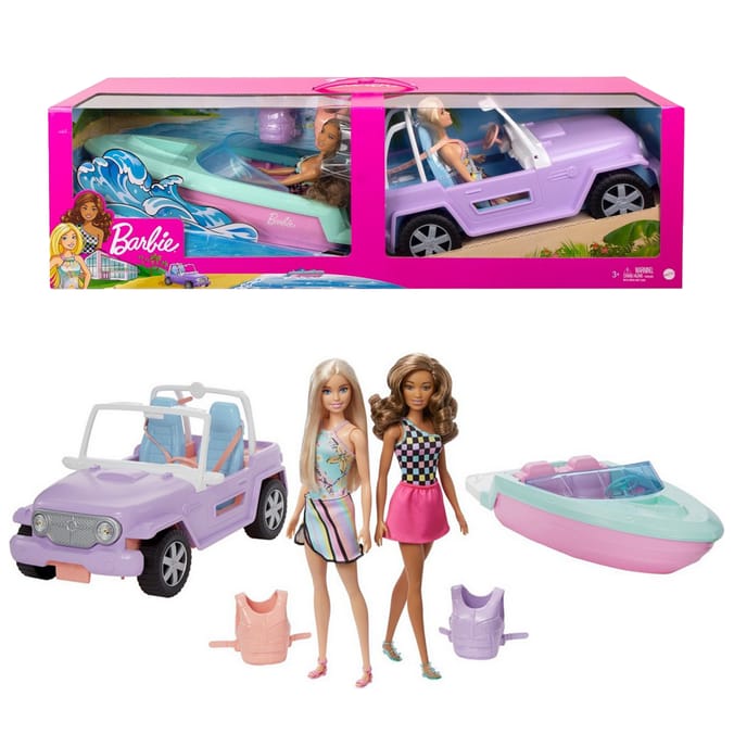Bambole, playset e giocattoli Barbie set da Gioco che include Fuoristrada Motoscafo e due Bambole- GXD66 Barbie set da Gioco che include Fuoristrada Motoscafo e due Bambole- GXD66