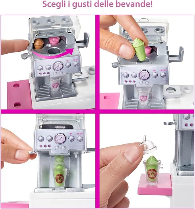 Bambole, playset e giocattoli Caffetteria di Barbie, playset con accessori e bambola barista Caffetteria di Barbie, playset con accessori e bambola barista