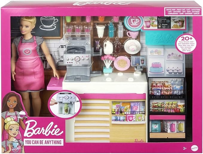 Bambole, playset e giocattoli Caffetteria di Barbie, playset con accessori e bambola barista Caffetteria di Barbie, playset con accessori e bambola barista