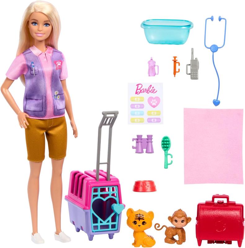 Bambole Barbie Carriere- Salvataggio e Recupero Animali, Bambola con Cuccioli e Accessori