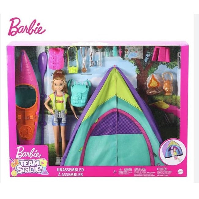 Bambole Barbie Stacie Summer Camp, Bambola con tenda e accessori campeggio