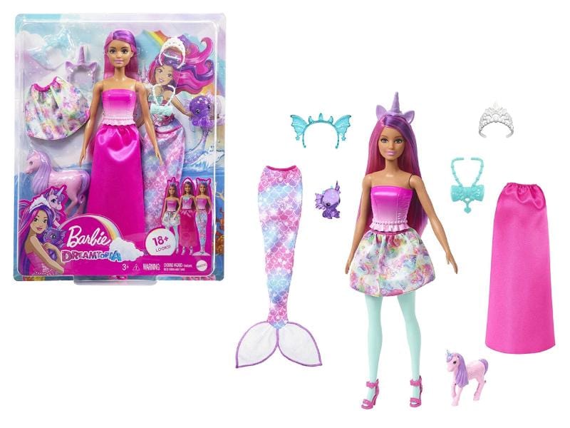 Bambole Barbie Dreamtopia, Bambola Sirena Trasformabile Unicorno 3 in 1
