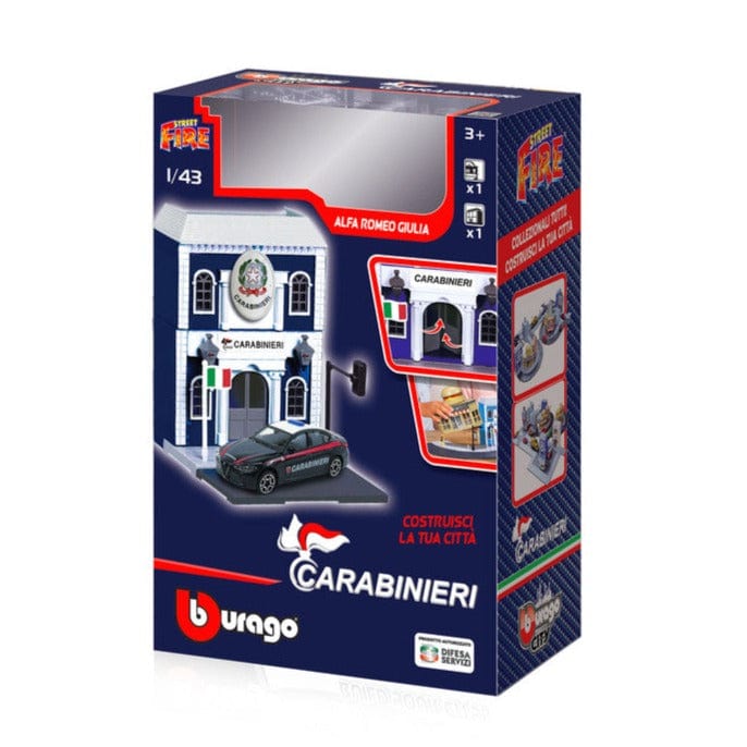 macchinine Bburago Playset Stazione dei Carabinieri con auto 1:43 Alfa Romeo Giulia