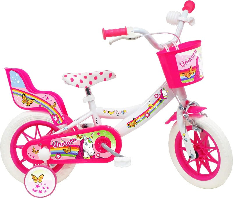 Biciclette Bici Bambina 12 Pollici Unicorno, Bicicletta con Cesto e Portabambole età 2-4 Anni Bici Bambina 14 Pollici Unicorno, Bicicletta con Cesto età 3-6 Anni