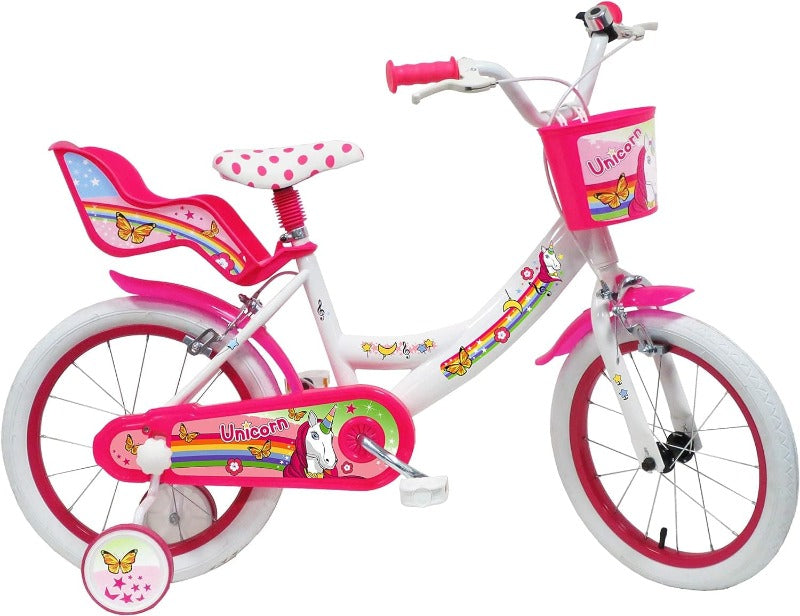 Bici Bambina 16 Pollici Unicorno, Bicicletta con Cesto e Portabambole età 4-7 Anni DenverBici 16 Pollici Unicorno, Bicicletta per Bambina con Cesto e Portabambole età 4-7 Anni