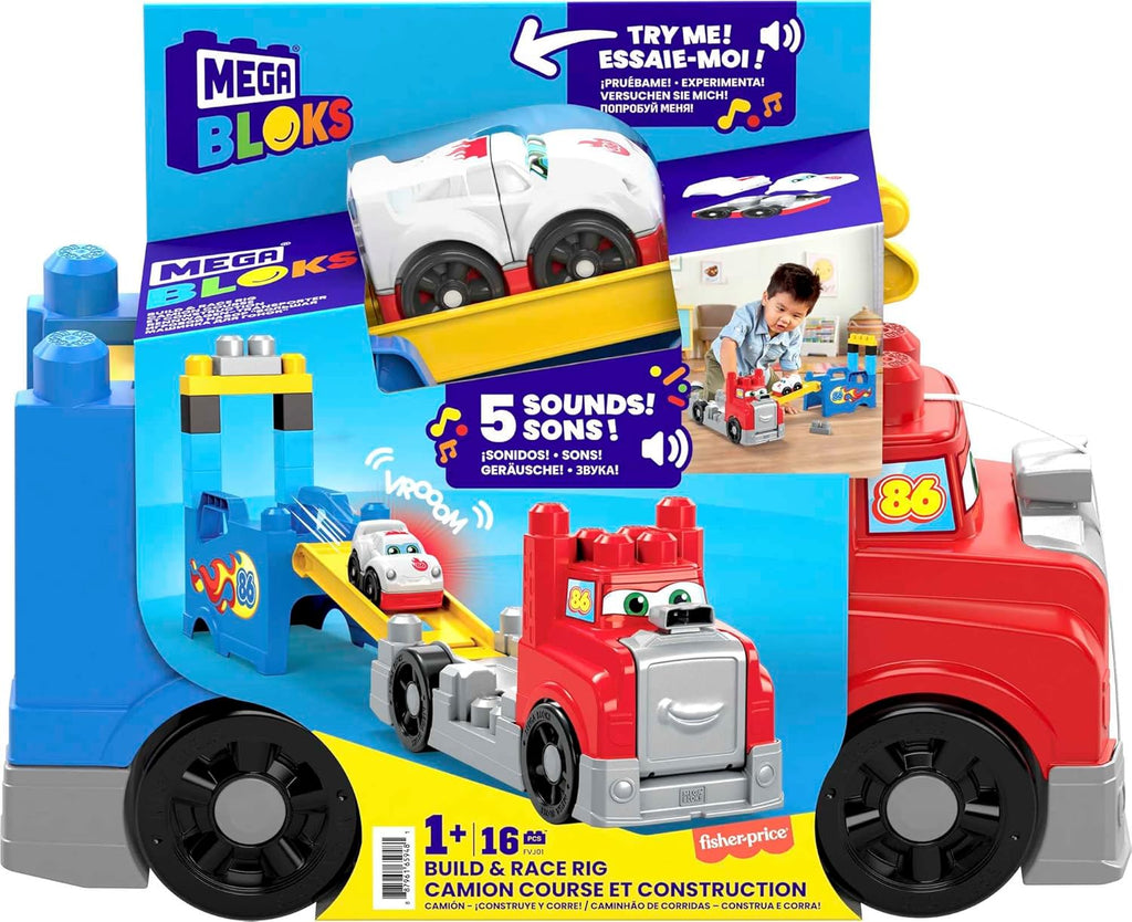 Costruzioni Mega Bloks - Camion monta e sfreccia con blocchi per costruire, suoni realistici e pista da corsa per Bambini 1+ Anni