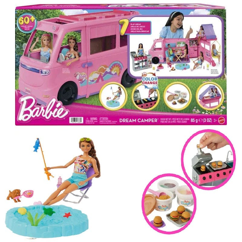 Bambole, playset e giocattoli Nuovo Camper dei Sogni di Barbie con 60 Accessori, Include Tenda sul Tetto e Altalena Nuovo Camper dei Sogni di Barbie con 60 Accessori, Include Tenda sul Tetto e Altalena