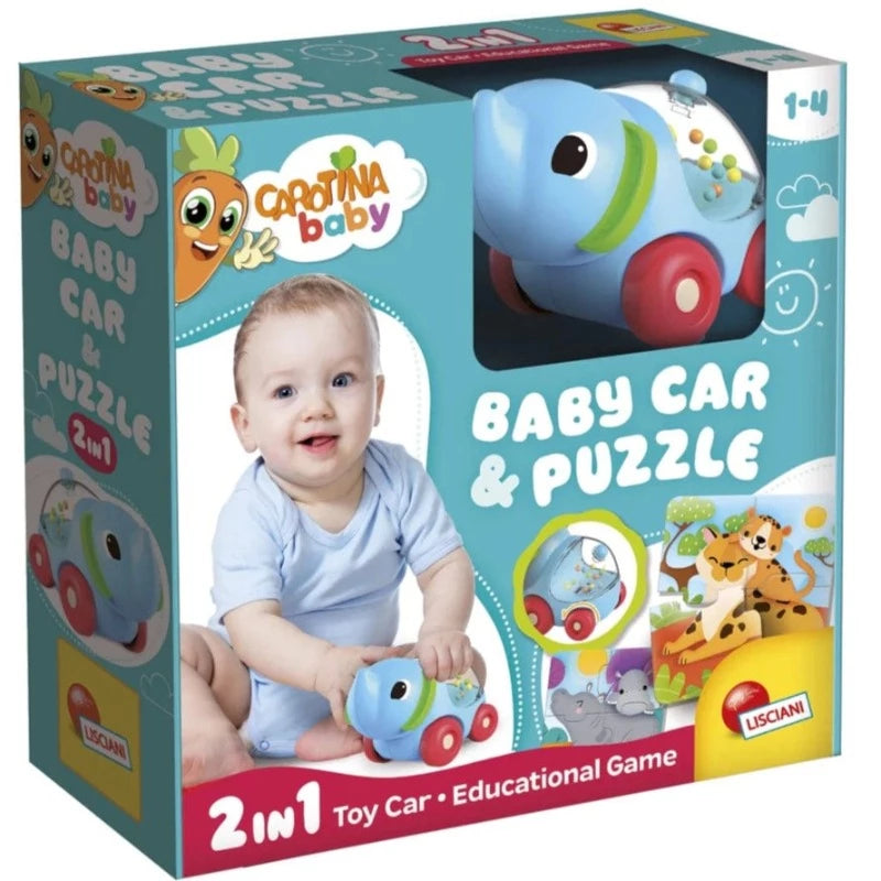 Giocattoli educativi Baby Carotina Macchina Elefante e Puzzle, set Macchinina e Gioco Educativo Baby Carotina Macchina Leone e Logic, set Macchinina e Gioco 