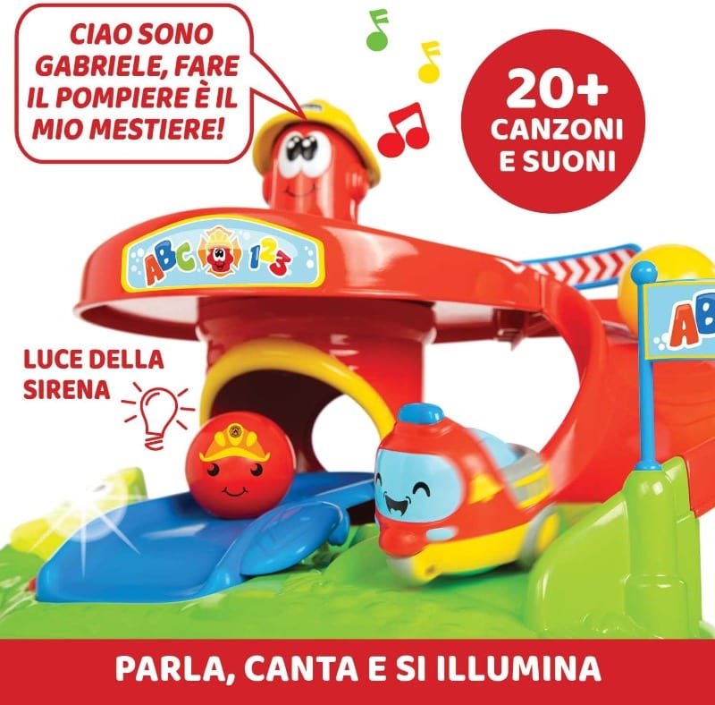 Giocattoli Infanzia Chicco Caserma dei Pompieri, Centro Attività per Bambini Elettronico Parlante con Mini Veicoli Turbo Ball e Palline Chicco Caserma dei Pompieri, Centro Attività per Bambini Elettronico Parlante