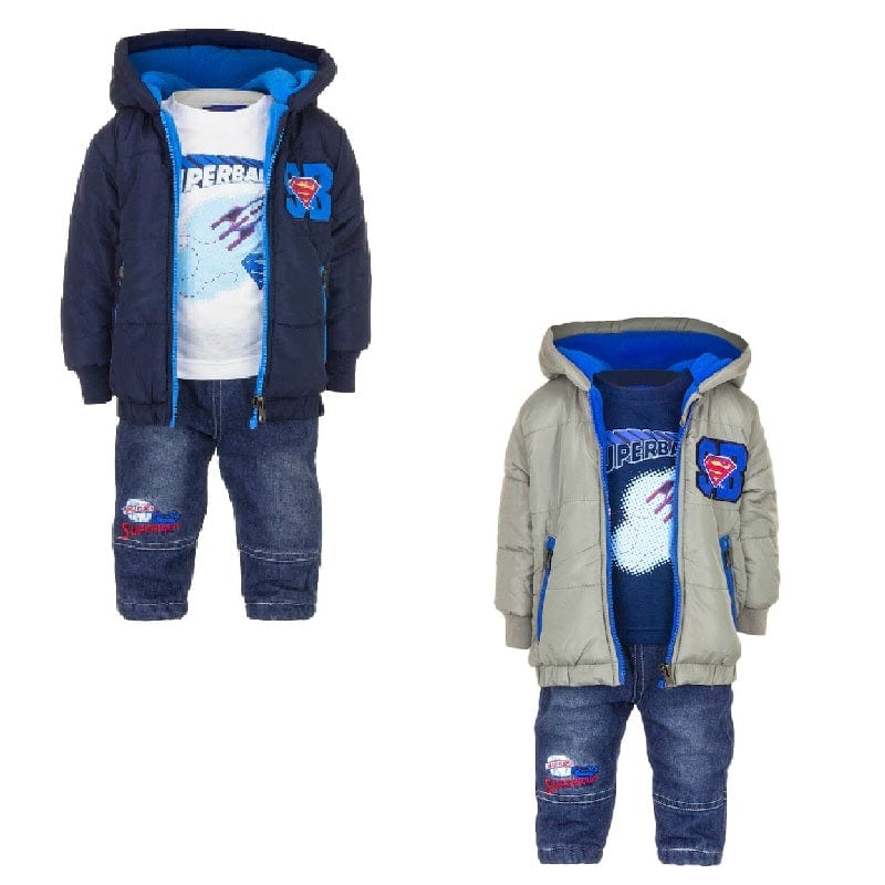 Abbigliamento Superman Baby Completo 3 pezzi- Giubbotto, Maglia e Jeans Felpato