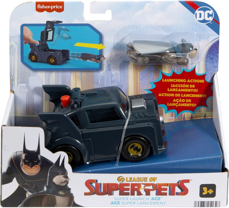 Personaggi Cartoni DC League Super Pets, Veicolo con Lanciatore e Personaggio Ace