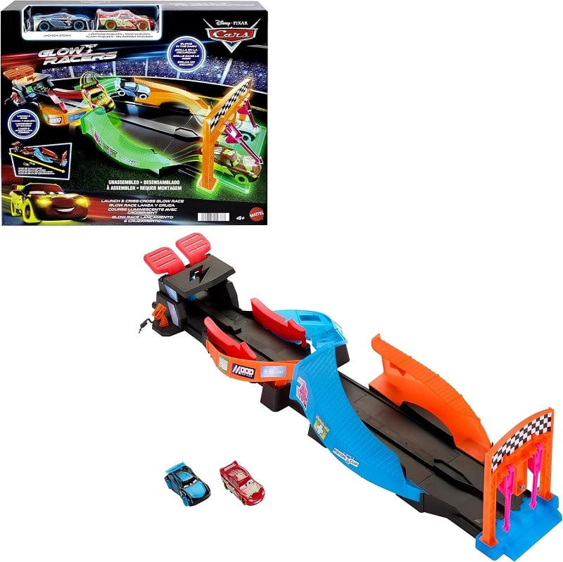 macchinine Disney Cars Pista Fluo Incrociata, pista e due macchinine che brillano al buio Disney Cars Pista Fluo Incrociata, pista e due macchinine che brillano al buio