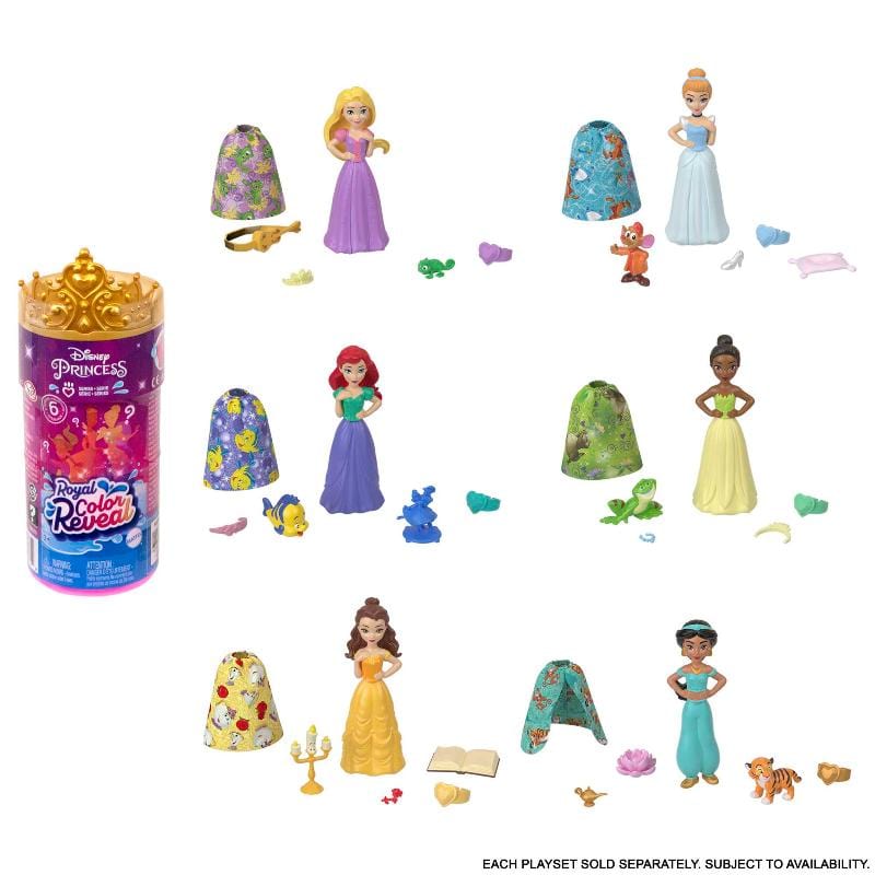 Bambole Disney Princess Royal Color Reveal, Bambole con 6 Sorprese