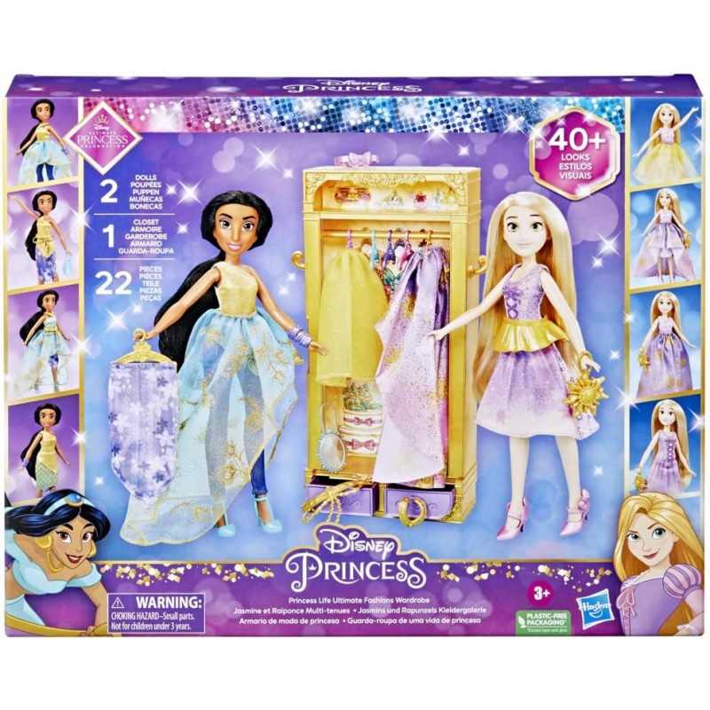 Bambole Disney Princess Guardaroba all'Ultima Moda, Playset con Jasmine e Rapunzel Disney Princess Guardaroba all'Ultima Moda, Playset