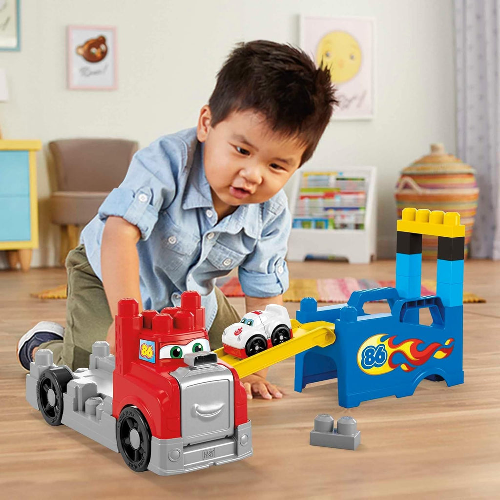 Costruzioni Mega Bloks - Camion monta e sfreccia con blocchi per costruire, suoni realistici e pista da corsa per Bambini 1+ Anni