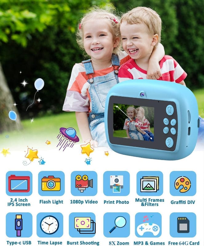 Fotocamera istantanea per bambini – Fotocamera selfie per bambini 1080P 2,4 con carta da stampa e Fotocamera istantanea per bambini – Fotocamera selfie per bambini 1080P 2,4 con carta da stampa e