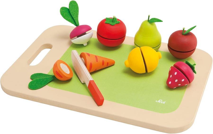 Giocattoli in Legno Sevi Tagliere con Frutta e Verdura tagliata in Legno 9 pezzi - Trudi Sevi Tagliere con Frutta e Verdura tagliata in Legno 9 pezzi - Trudi