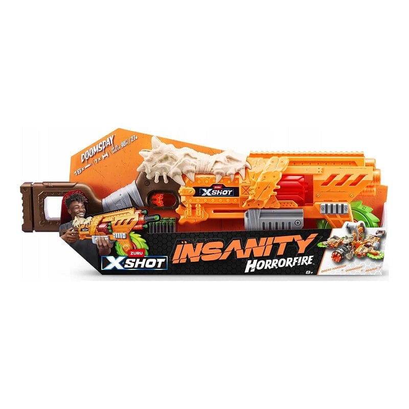 Gadget e armi giocattolo X-Shot Insanity Horrorfire, Blaster Doomsday con 16 Dardi X-Shot Insanity Horrorfire, Blaster Doomsday con 16 Dardi