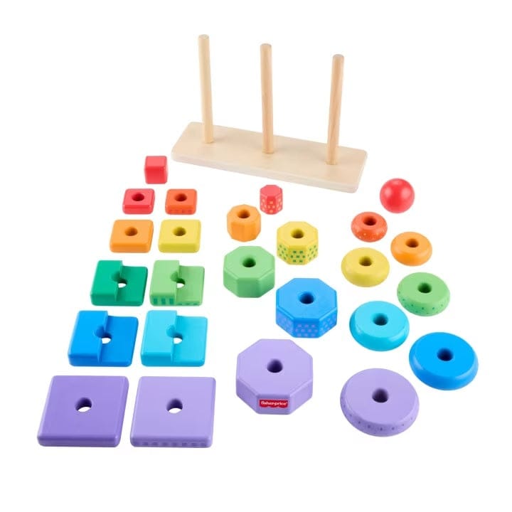 Giochi da ordinare e impilare Set 3 Piramidi impilabili, 26 Pezzi in Legno +18 Mesi - Fisher Price Set 3 Piramidi impilabili, 26 Pezzi in Legno +18 Mesi - Fisher Price