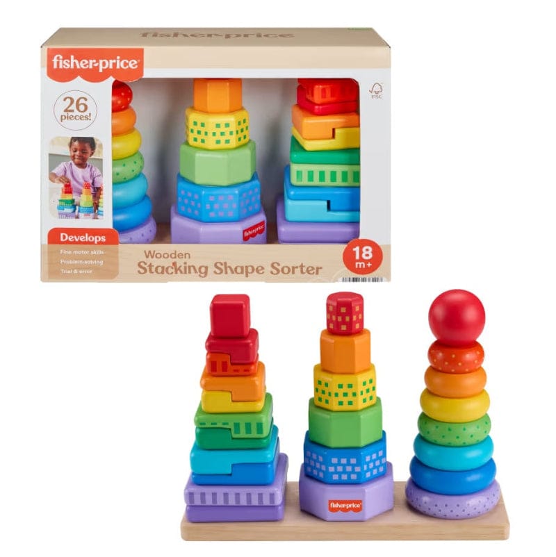 Giochi da ordinare e impilare Set 3 Piramidi impilabili, 26 Pezzi in Legno +18 Mesi - Fisher Price Set 3 Piramidi impilabili, 26 Pezzi in Legno +18 Mesi - Fisher Price