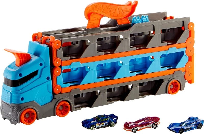 macchinine Hot Wheels Camion Trasportatore con Veicoli, Playset trasformabile-con-lanciatore
