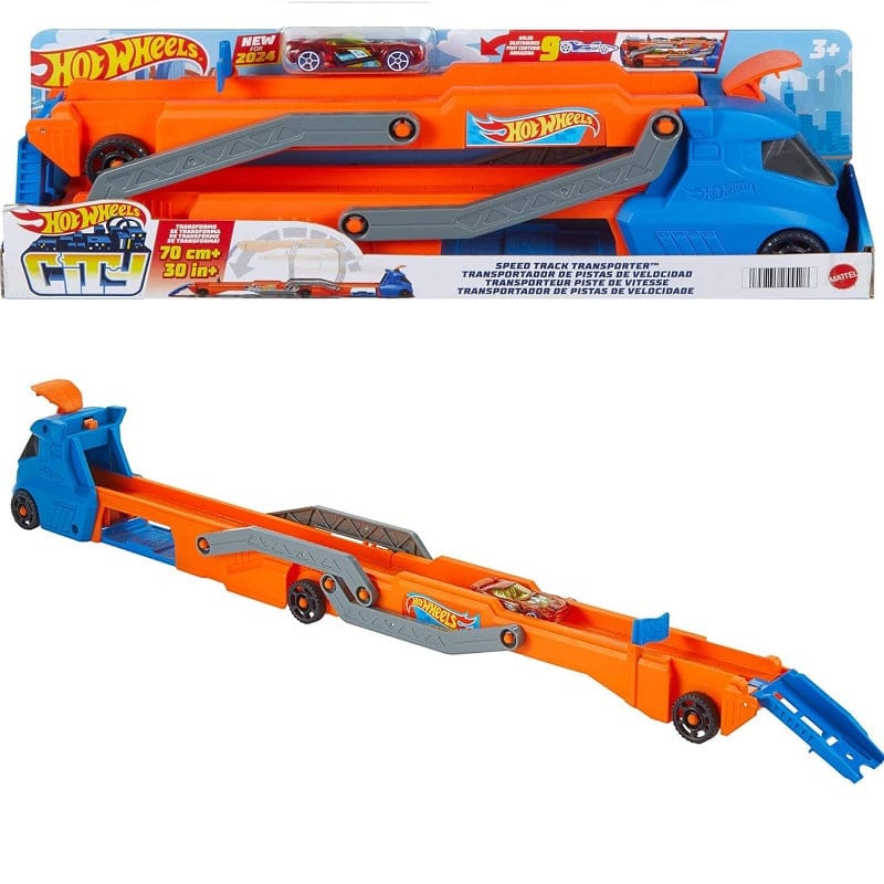 macchinine Hot Wheels Camion Trasportatore con Pista Super Velocità, diventa pista e può contenere fino a 9 auto Hot Wheels Camion Trasportatore con Pista Super Velocità, diventa pista e può contenere fino a 9 auto