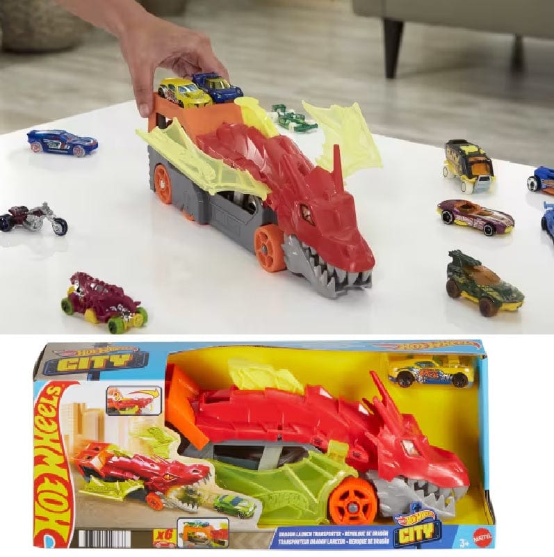 macchinine Hot Wheels Drago Trasportatore fino a 6 macchinine, Playset che Include 1 Veicolo in Metallo Hot Wheels Drago Trasportatore fino a 6 macchinine, Playset che Include 1 Veicolo in Metallo
