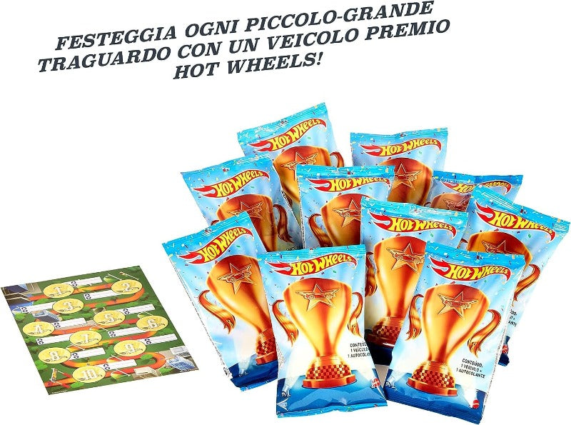 macchinine Hot Wheels- Set di 10 Veicoli a Sorpresa Impacchettati Singolarmente e 10 Adesivi