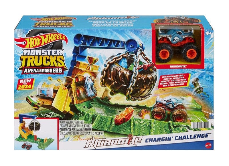 macchinine Hot Wheels Monster Trucks - Sfida Demolizione del Carico Rhinomite, playset Arena degli Scontri Hot Wheels Monster Trucks - Sfida Demolizione del Carico Rhinomite, playset Arena degli Scontri