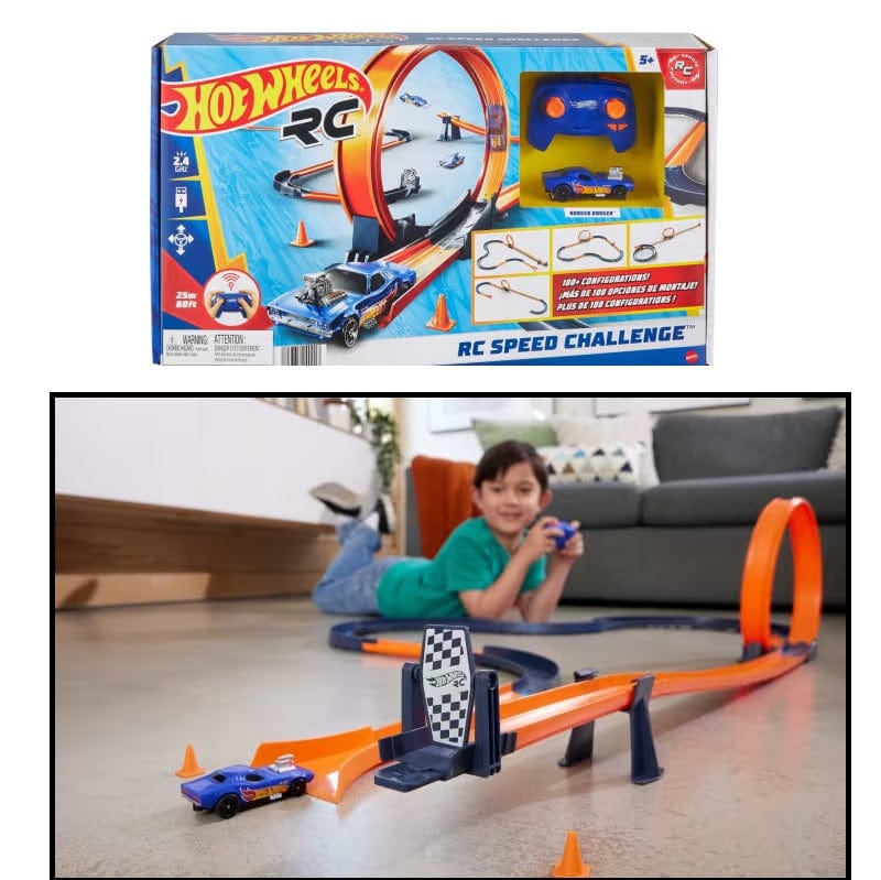 Pista Elettrica Hot Wheels Pista da Corsa Radiocomandata con 30 pezzi di pista per configurazioni multiple Hot Wheels Pista da Corsa Radiocomandata con 30 pezzi di pista per configurazioni multiple