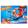 Hot Wheels Pista Acrobazie nel Loop con Lanciatore Doppio, Rampa a Molla e Macchinina Hot Wheels